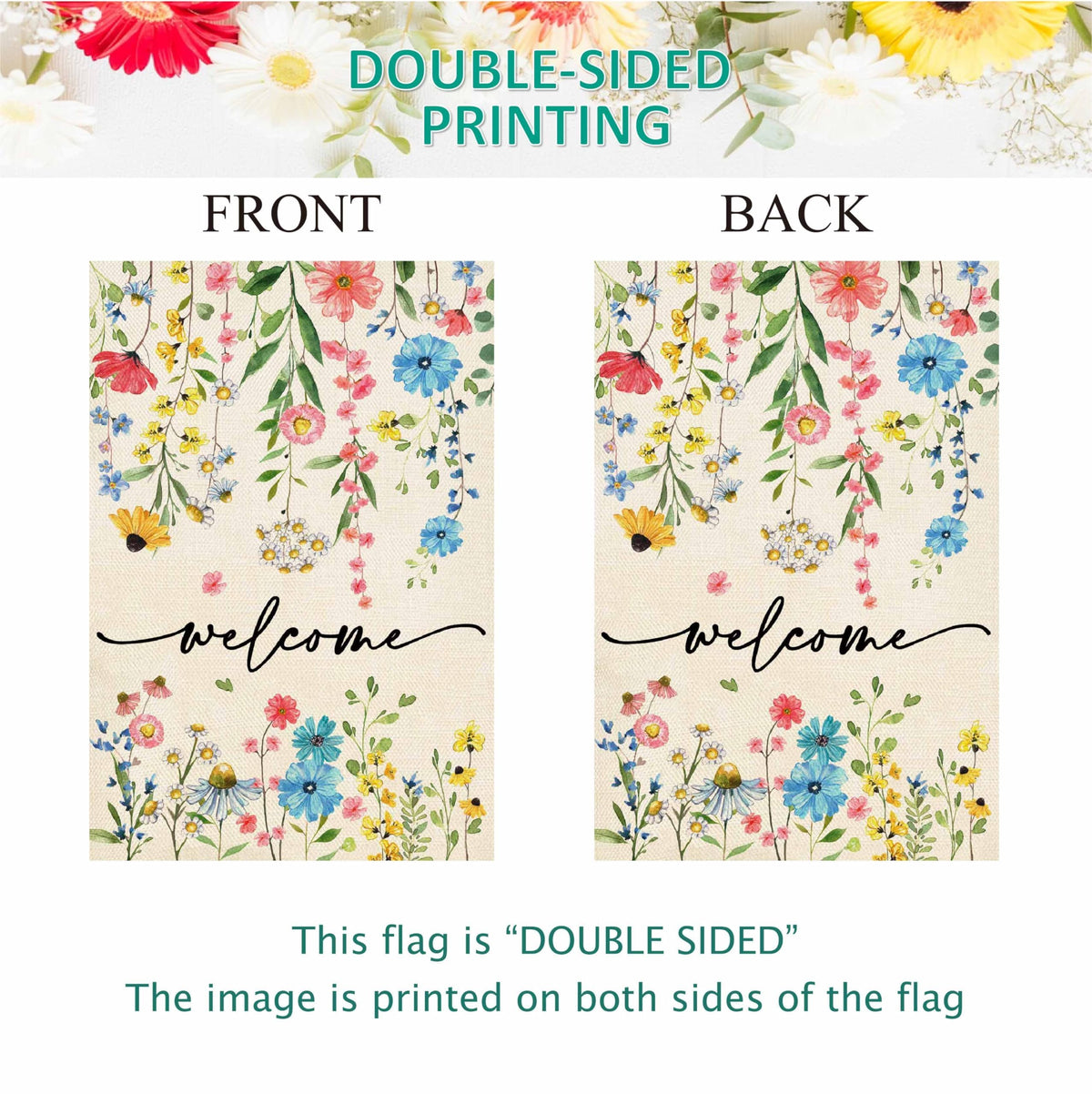 Baccessor Outdoor floral flag withstands weather with reinforced stitching.
