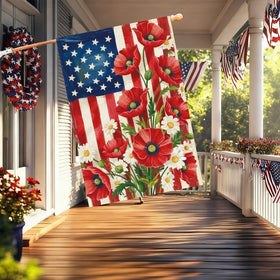 Baccessor patriotic floral flag outdoors enhances porch appeal with durable color