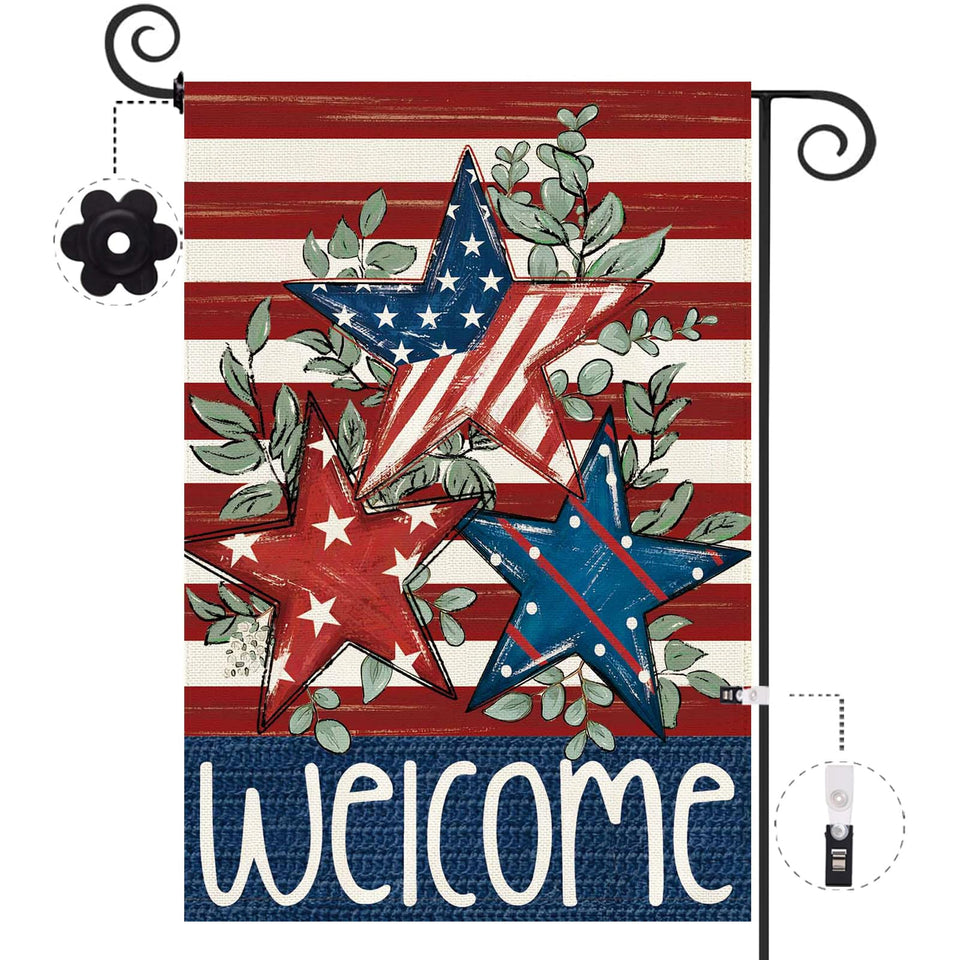 Baccessor Patriotic garden flag with double-sided stars and stripes for a vibrant yard display.