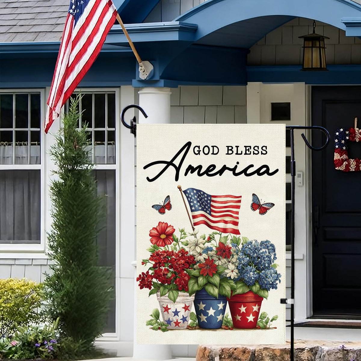 Baccessor patriotic garden flag with top sleeve for easy pole mounting