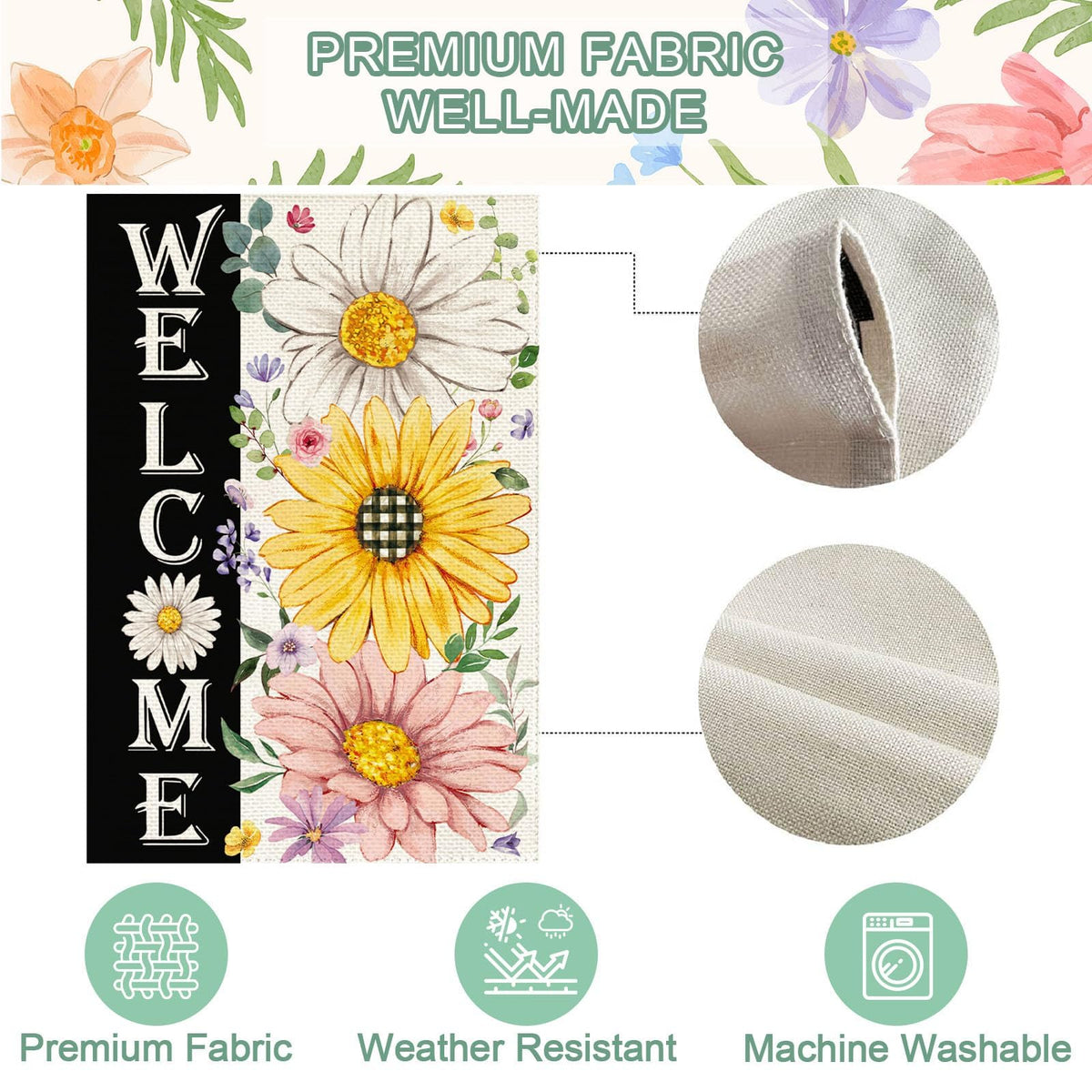 Baccessor daisy bouquet motif adds cheerful seasonal touch to garden spaces.