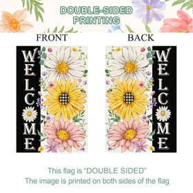 Baccessor spring welcome flag brightens pathways with pink and yellow petals.