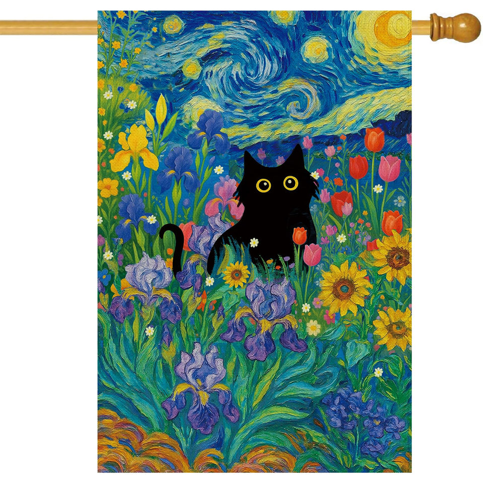 Baccessor Black Cat House Flag front view with double-sided welcome.