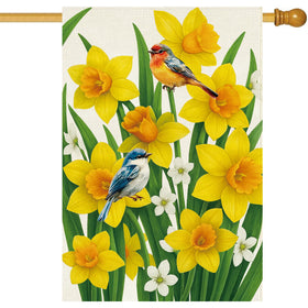 Baccessor Spring Summer Daffodils House Flag front view, bright welcome for garden entrances.