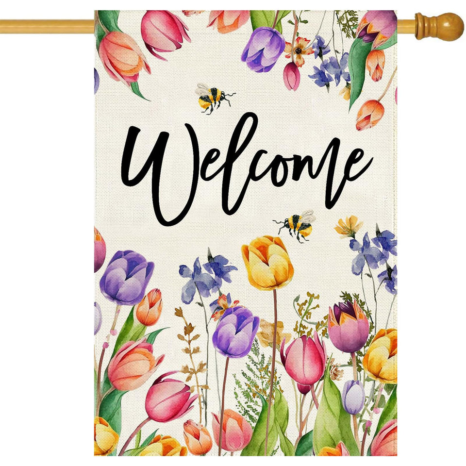 Baccessor spring tulip welcome flag double-sided design enhances garden curb appeal