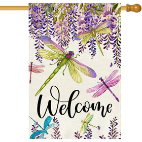 Baccessor flower flag with wisteria and dragonfly brightens outdoor welcome