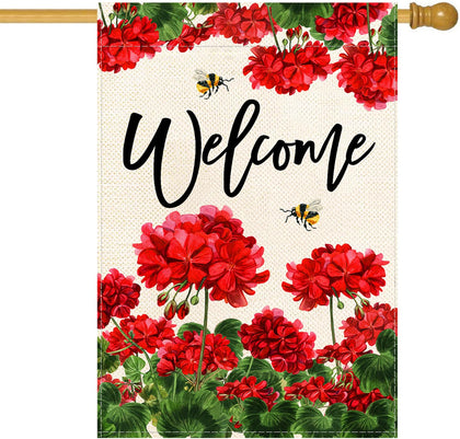 Baccessor Spring Summer Geranium Welcome Flag 28x40, double-sided for vibrant curb appeal