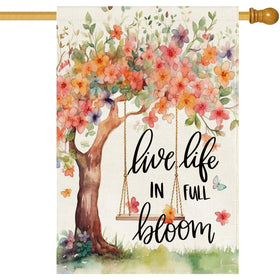 Baccessor Spring Summer House Flag featuring flowers and butterflies, vibrant double-sided design for outdoor display.