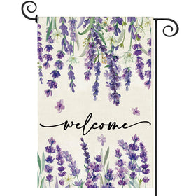 Baccessor Spring Summer Welcome flag with double-sided burlap lavender decor for your garden.