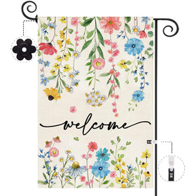 Baccessor Spring Welcome Flag double-sided front view boosts curb appeal.