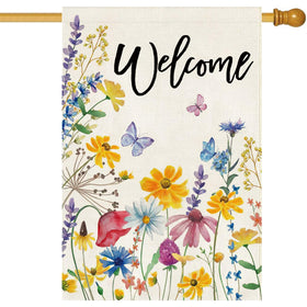 Baccessor Spring Welcome Floral House Flag, double-sided 28x40 inches for outdoor display.