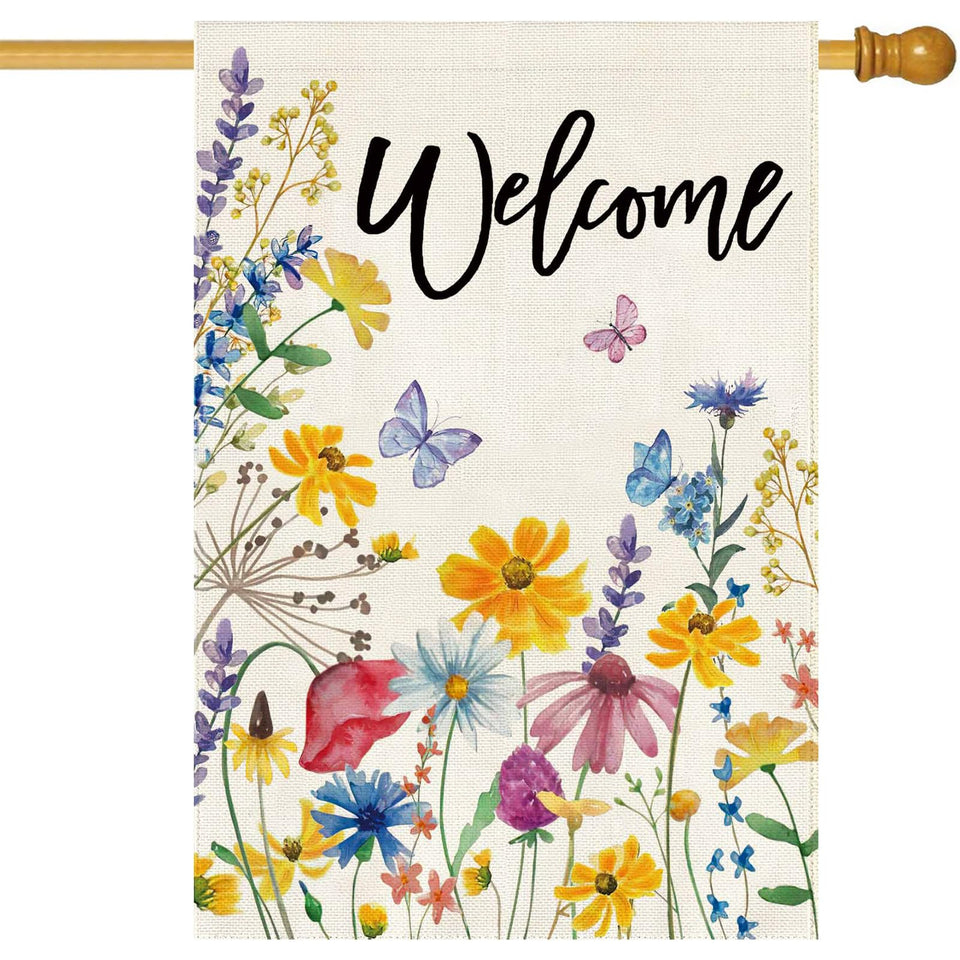 Baccessor Spring Welcome Floral House Flag, double-sided 28x40 inches for outdoor display.