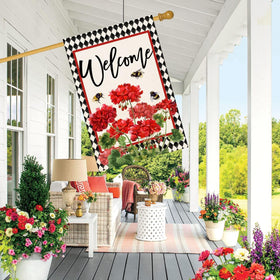 Baccessor summer bee red floral flag enhances garden decor