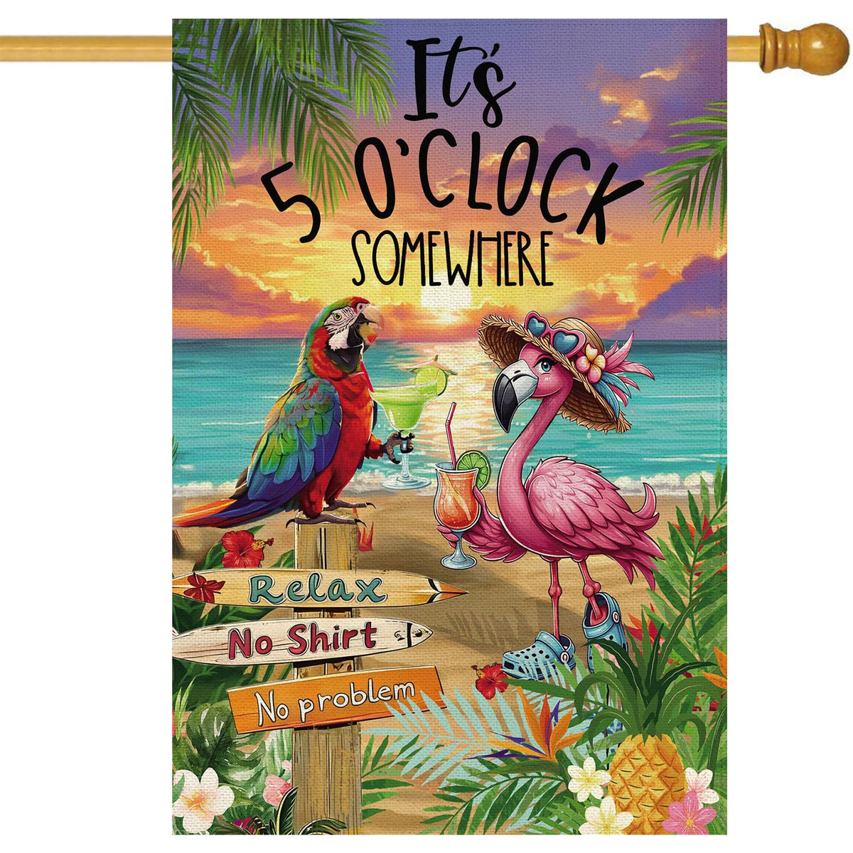 Baccessor Summer House Flag flamingo design, double-sided for vibrant curbside visibility