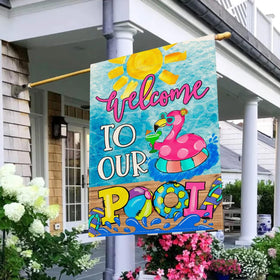 Baccessor Summer Pool Flamingo flag double-sided design reads clearly from both sides.