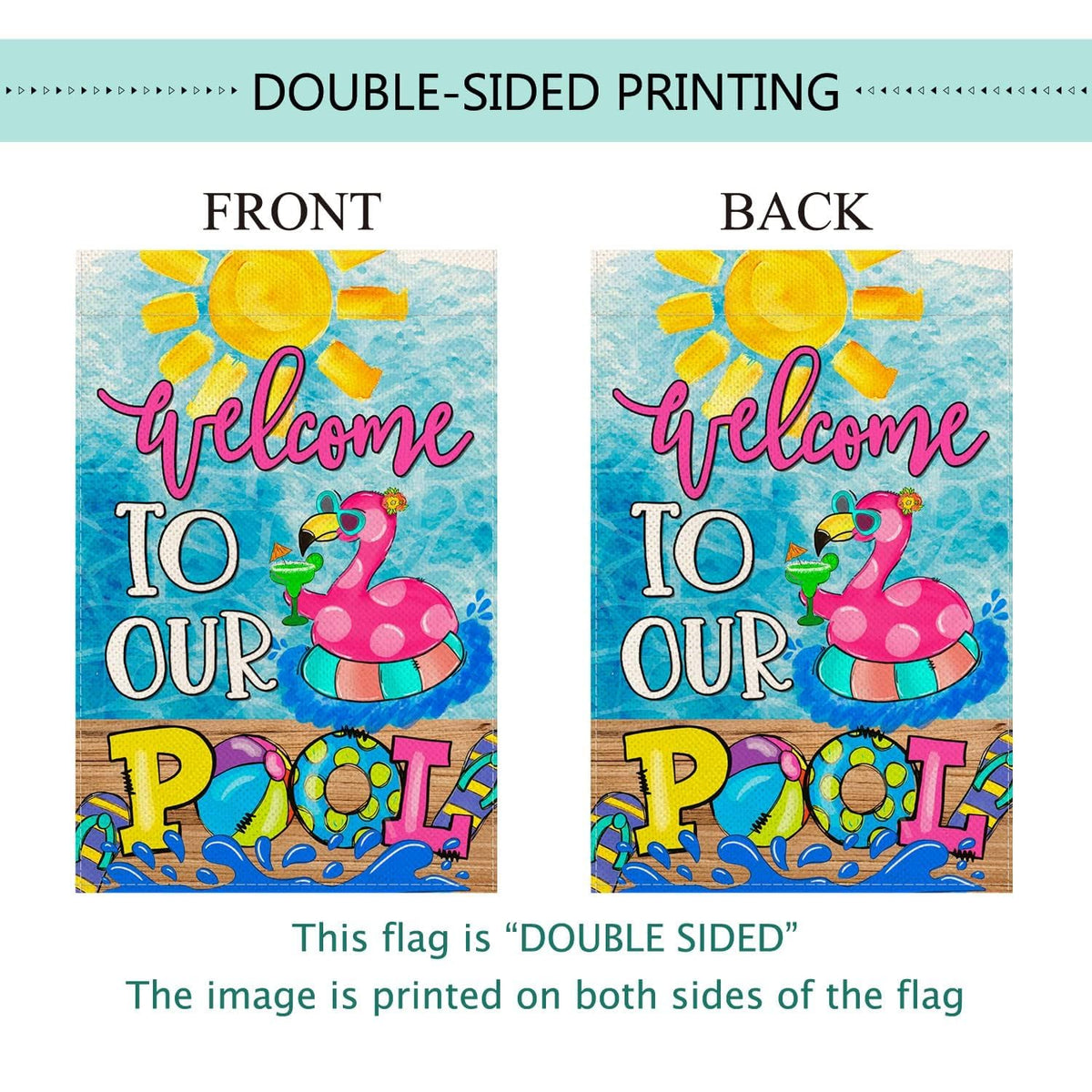 Baccessor Summer Pool Flamingo flag outdoor display with seasonal farmhouse charm.