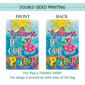 Baccessor Summer Pool Flamingo flag outdoor display with seasonal farmhouse charm.