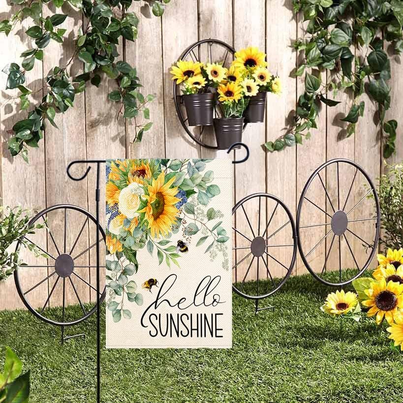Baccessor flag with sunflowers, bee, and eucalyptus for garden charm