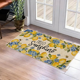 Sunshine hydrangea floral outdoor mat enhances curb appeal at entry.