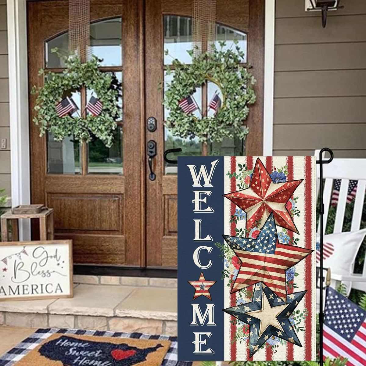 USA stars floral design flag by Baccessor for festive display