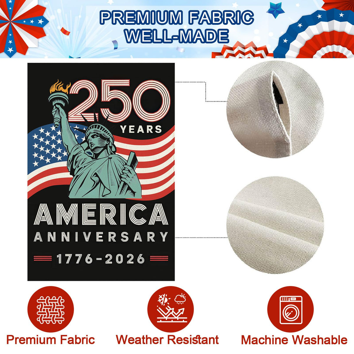 Baccessor weatherproof fabric flag designed for outdoor use.