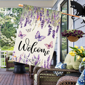 Baccessor weatherproof floral welcome flag with butterfly design for yards.