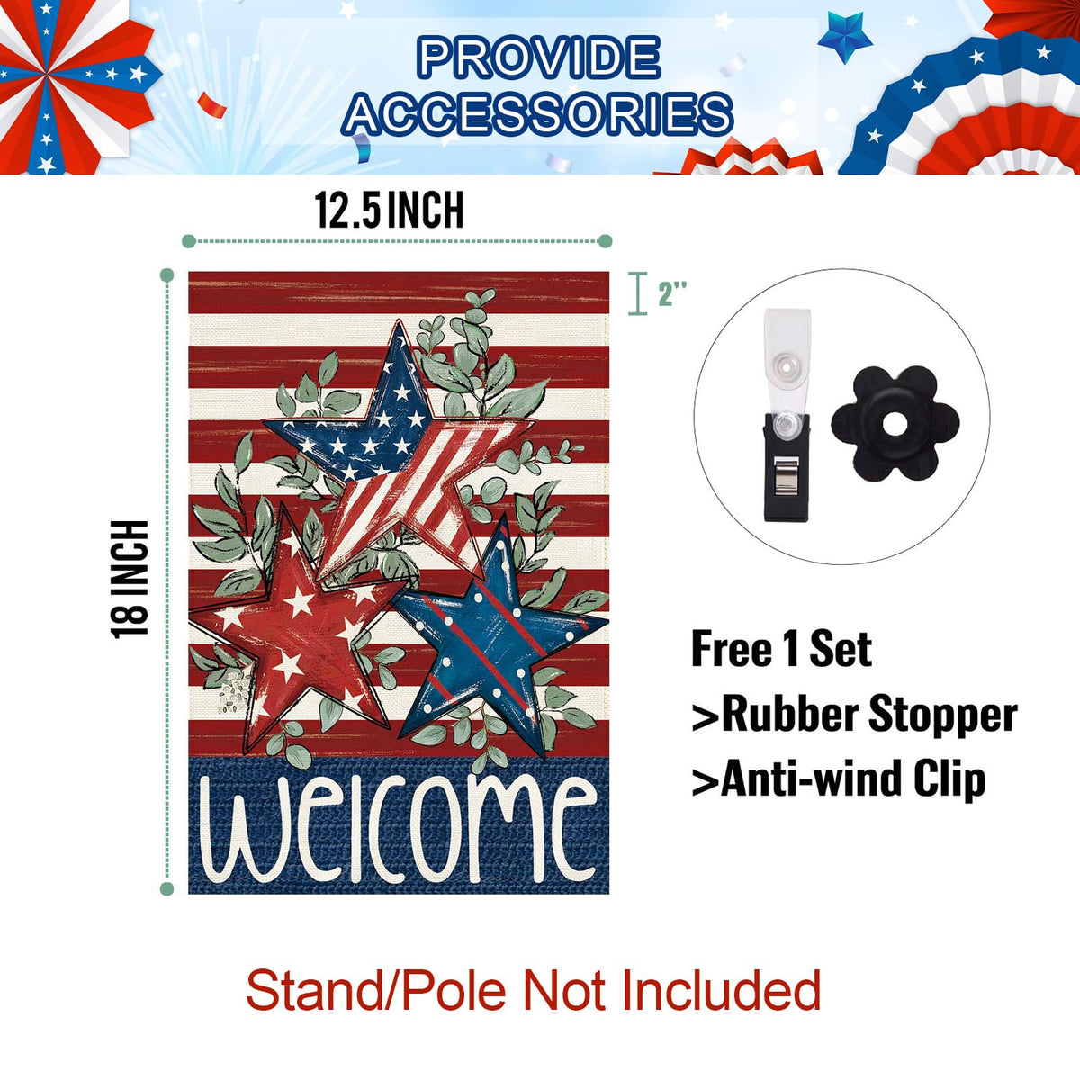 Baccessor Weatherproof yard flag designed to withstand wind, rain, and sun.