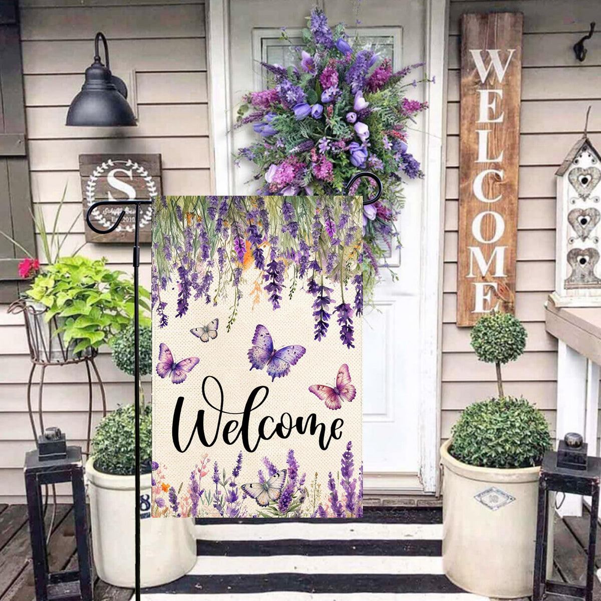 Baccessor weatherproof flag withstands wind and rain for lasting garden decor.