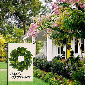 Baccessor welcome flag double-sided design read from both sides.