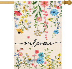 Baccessor welcome floral flag 28x40 with double sided print for yard visibility