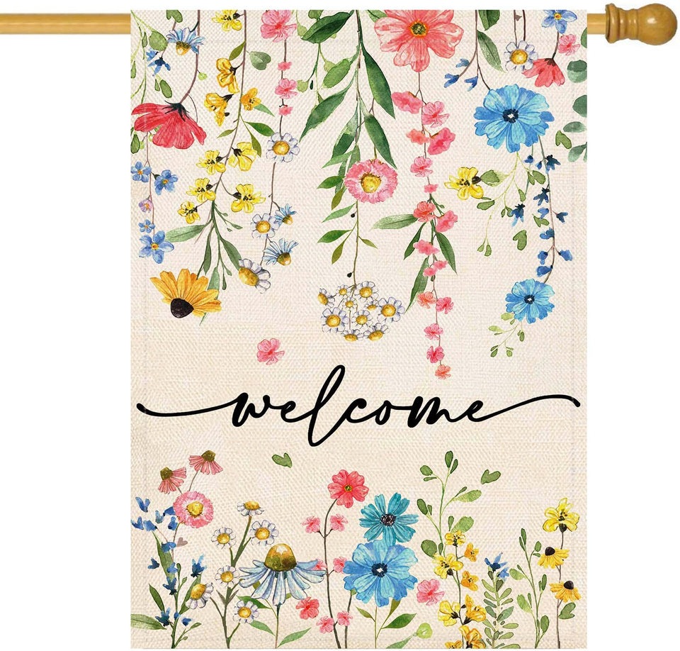 Baccessor welcome floral flag 28x40 with double sided print for yard visibility