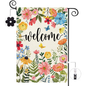 Baccessor welcome wildflower flag burlap stands up to weather for outdoor use