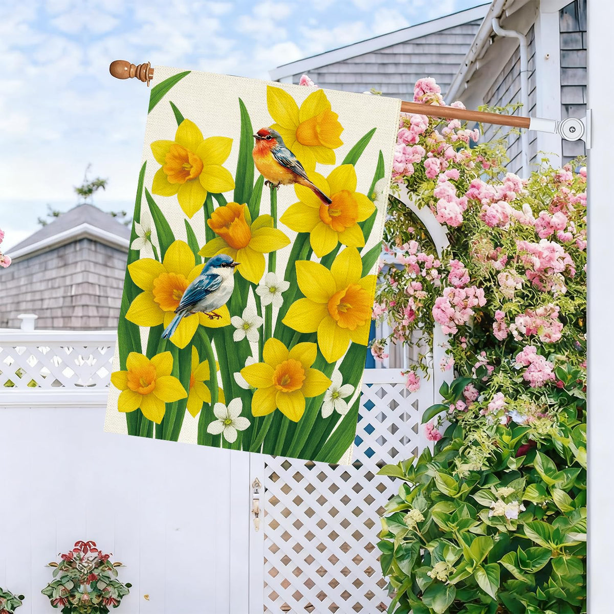 Baccessor Yellow flower print flag designed for outdoor brightness.