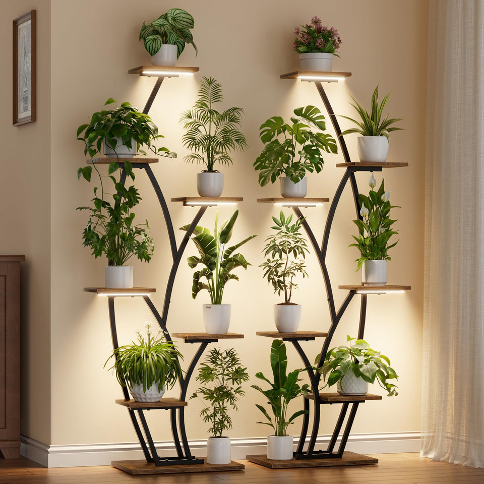 BACEKOLL lighted plant stand with full-spectrum grow lights for thriving indoor plants.