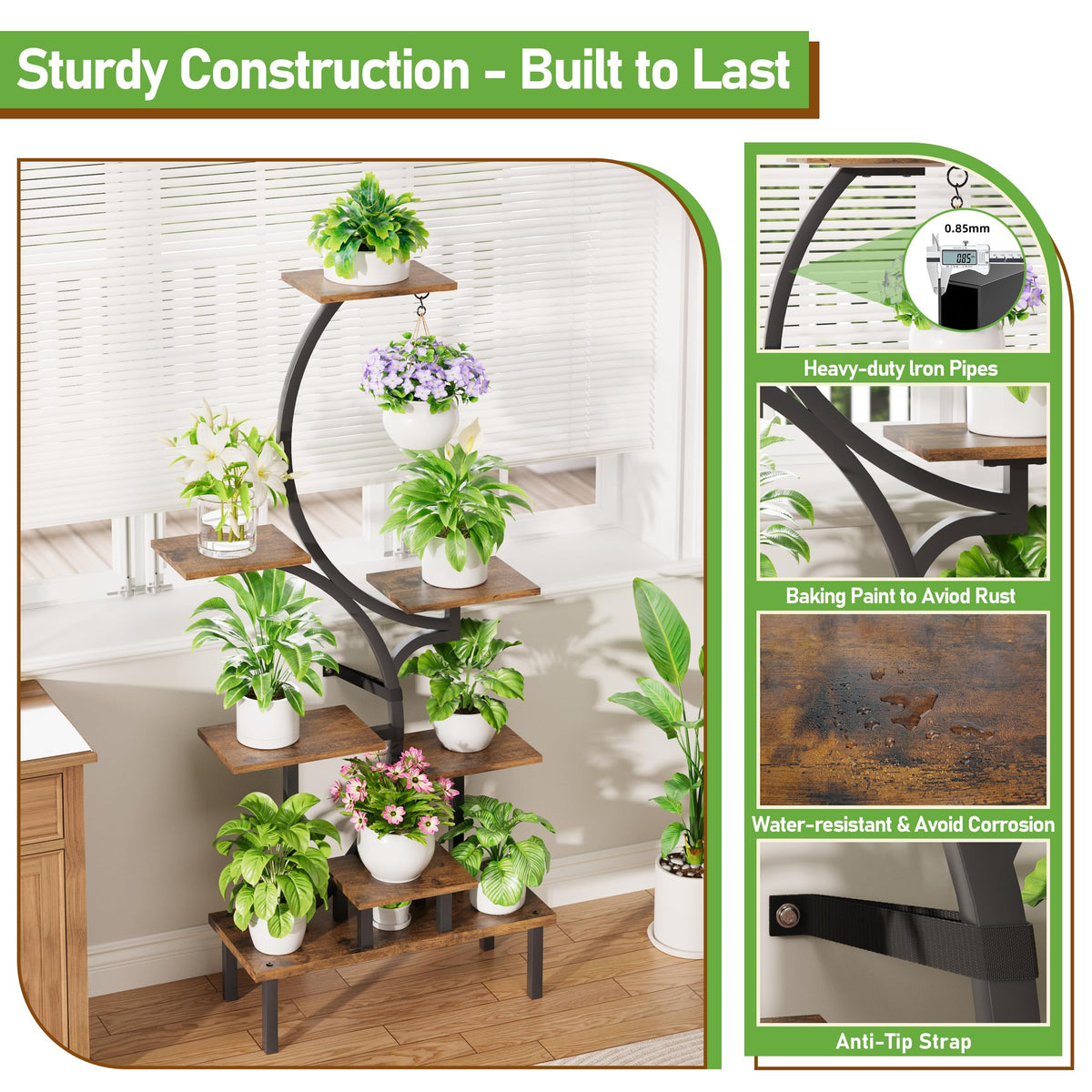 63-inch tall design creates a vertical indoor garden display in living spaces