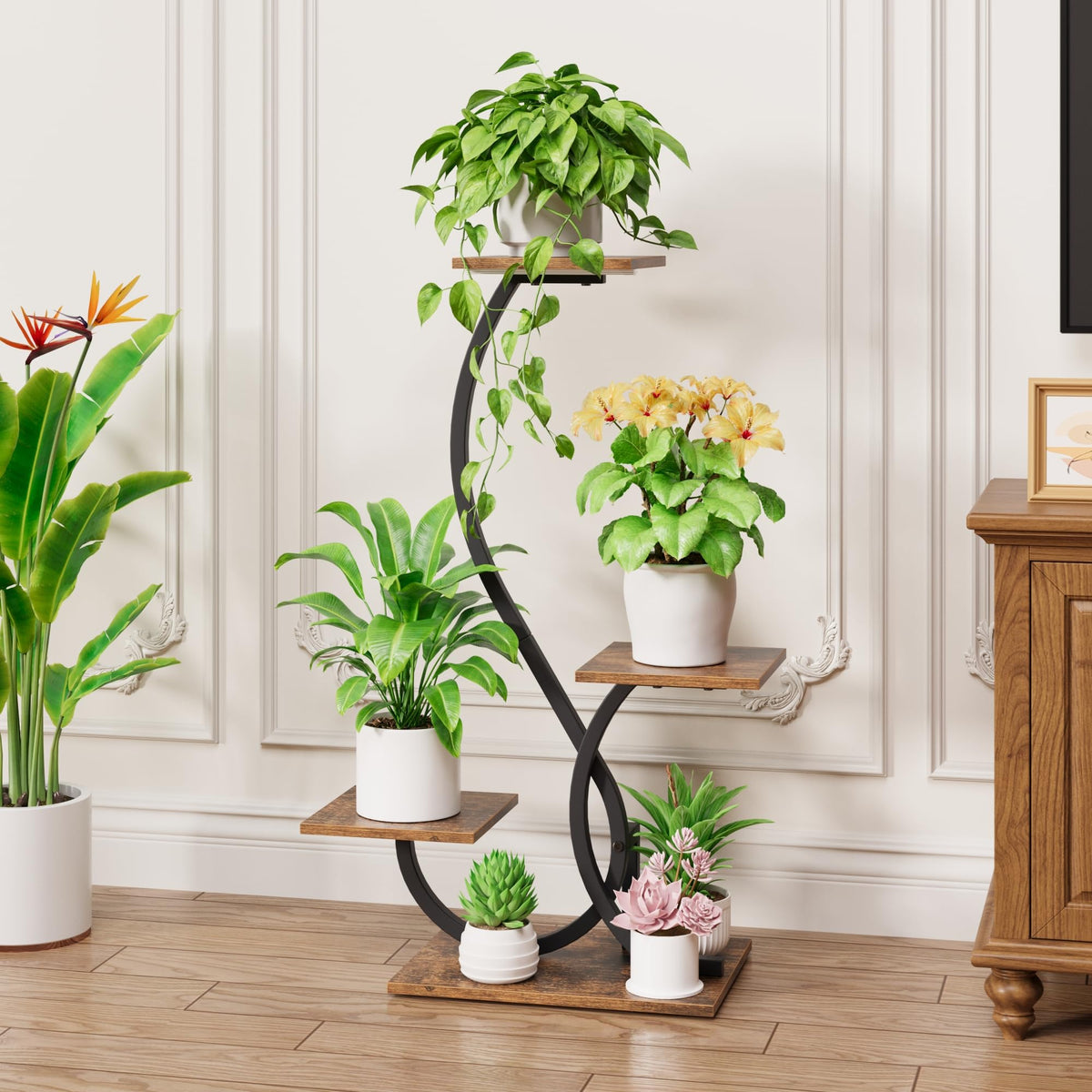 BACEKOLL s-shaped corner stand creates stylish, accessible plant corners in any room.