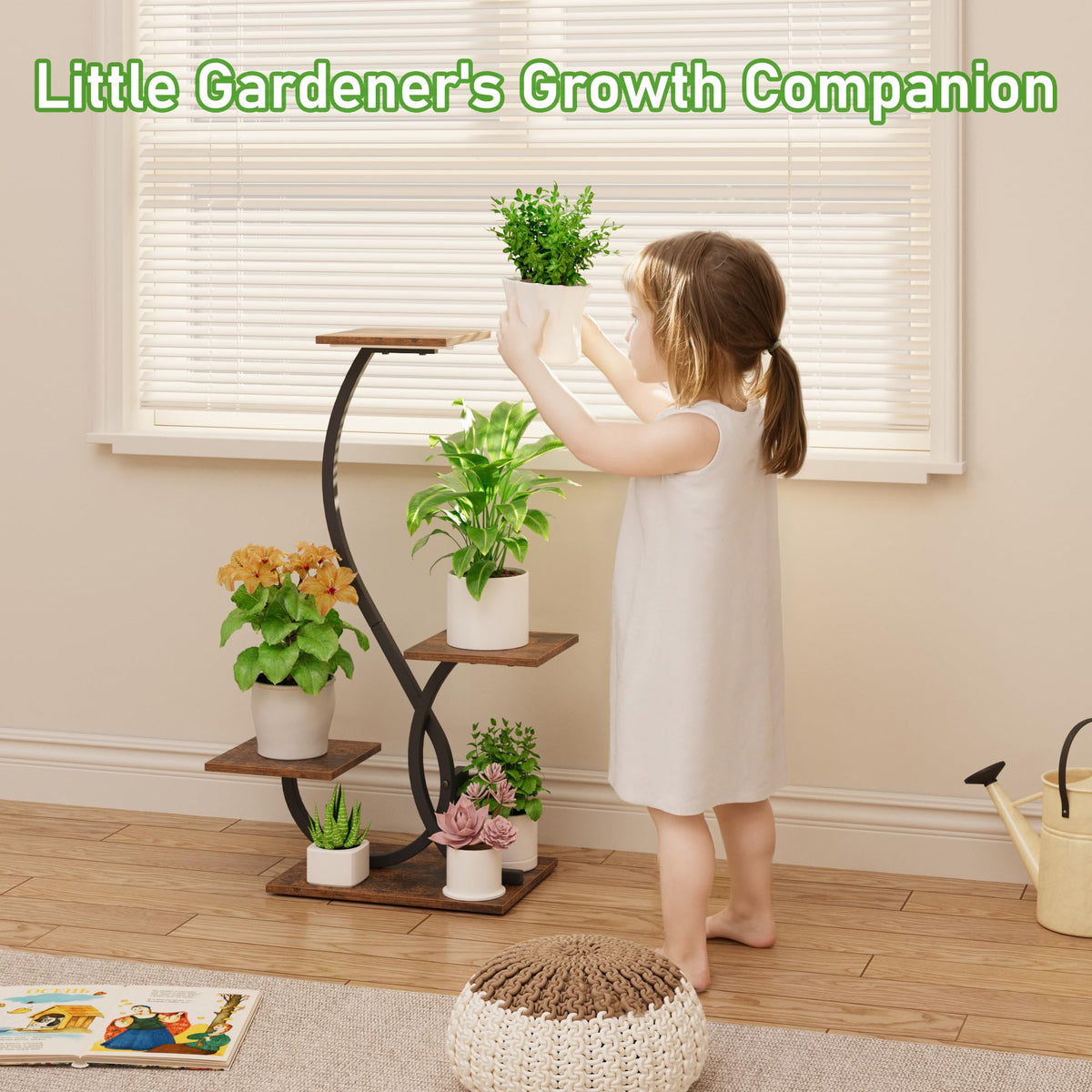 BACEKOLL wall-straps keep the plant stand secure around kids and pets.
