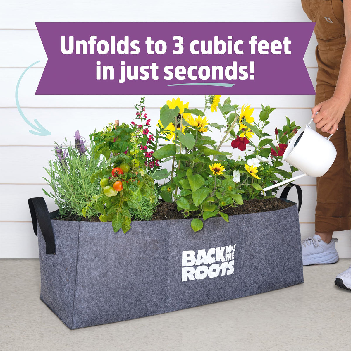 Back to the Roots fabric raised garden bed illustrating portability and space efficiency