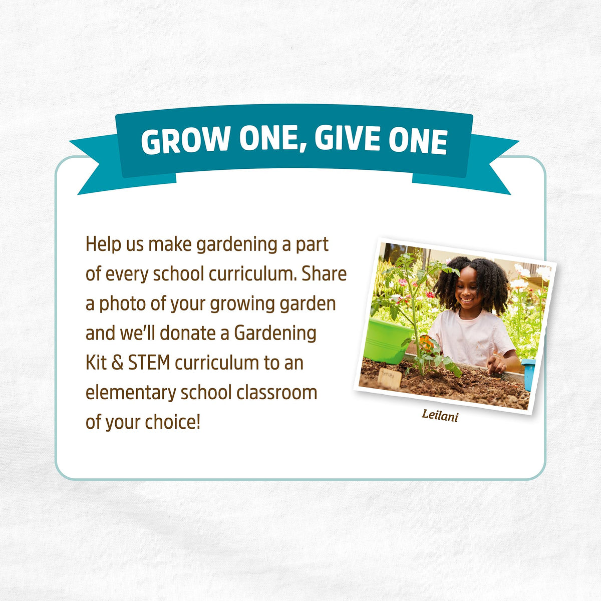 Kids Grow Kit donation concept with Back to the Roots Grow One Give One.