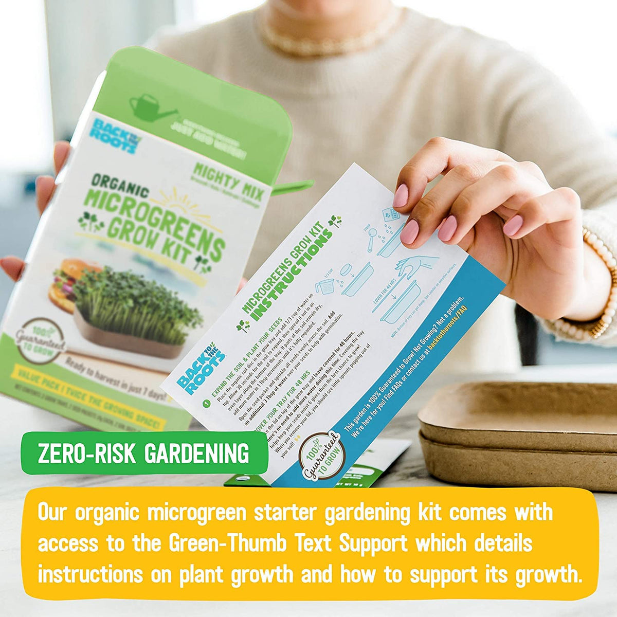Back to the Roots non-GMO and organic branding reassures quality and safety.