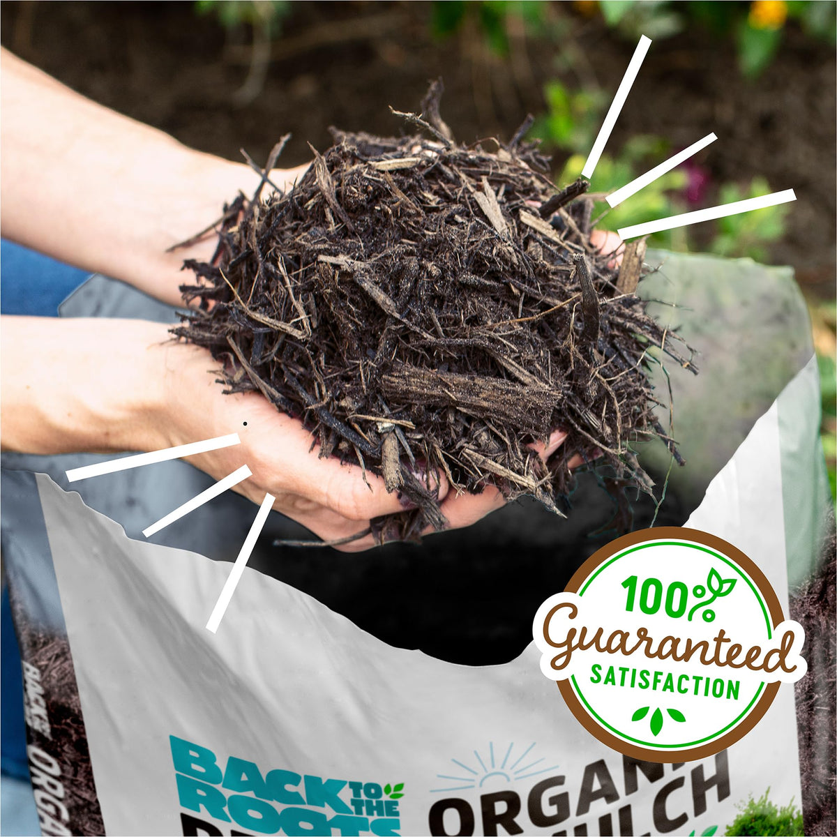 Back to the Roots Organic Premium Mulch sustainability note highlights responsible soil amendments.