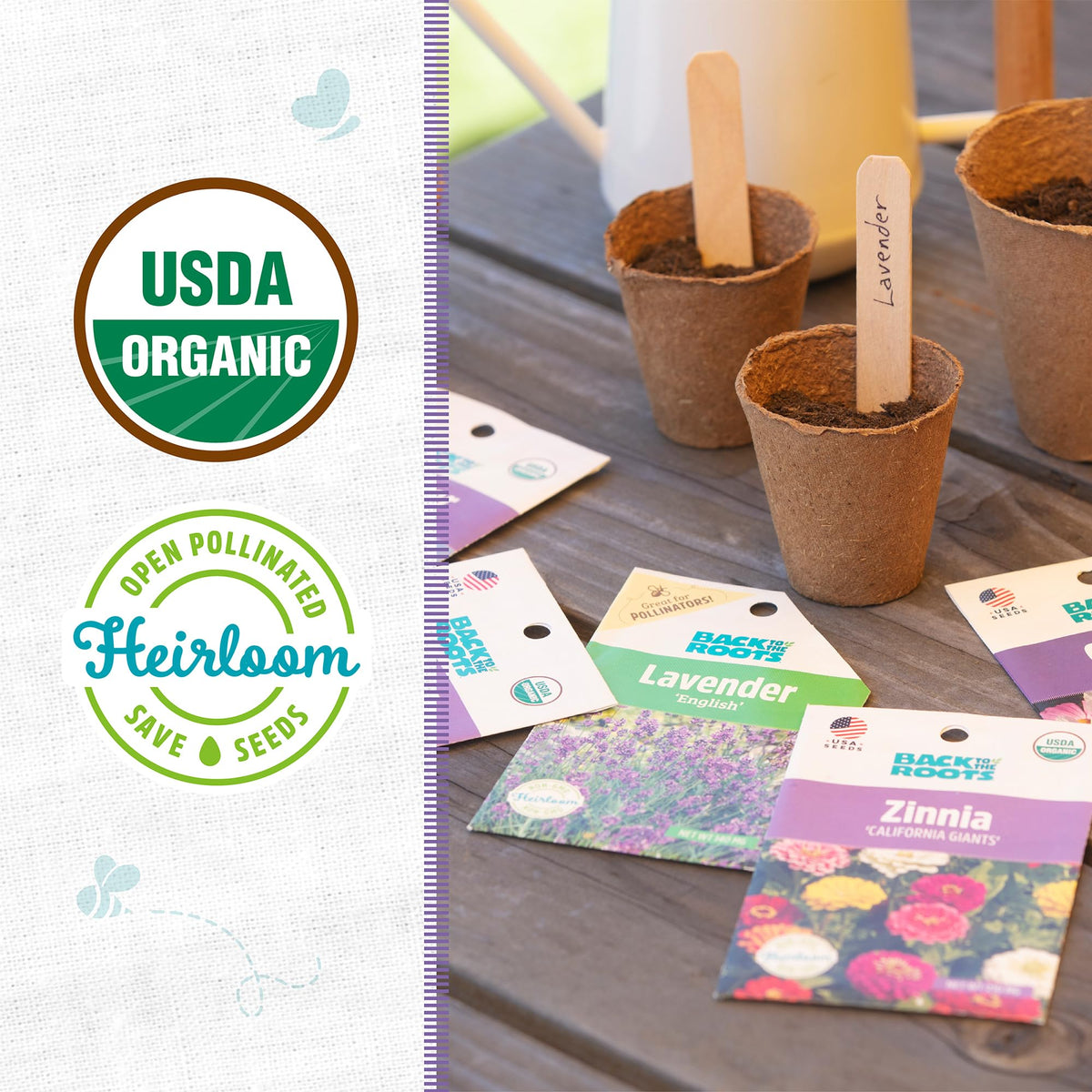 Back to the Roots seed packets in sunlight, perfect for quick outdoor or balcony planting.