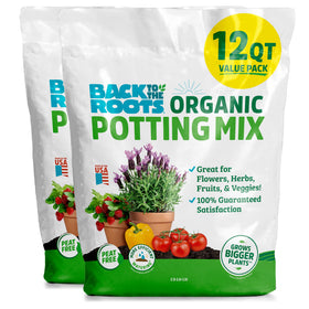 Back to the Roots Premium Blend Organic Potting Mix in a 12qt bag for vibrant container gardening