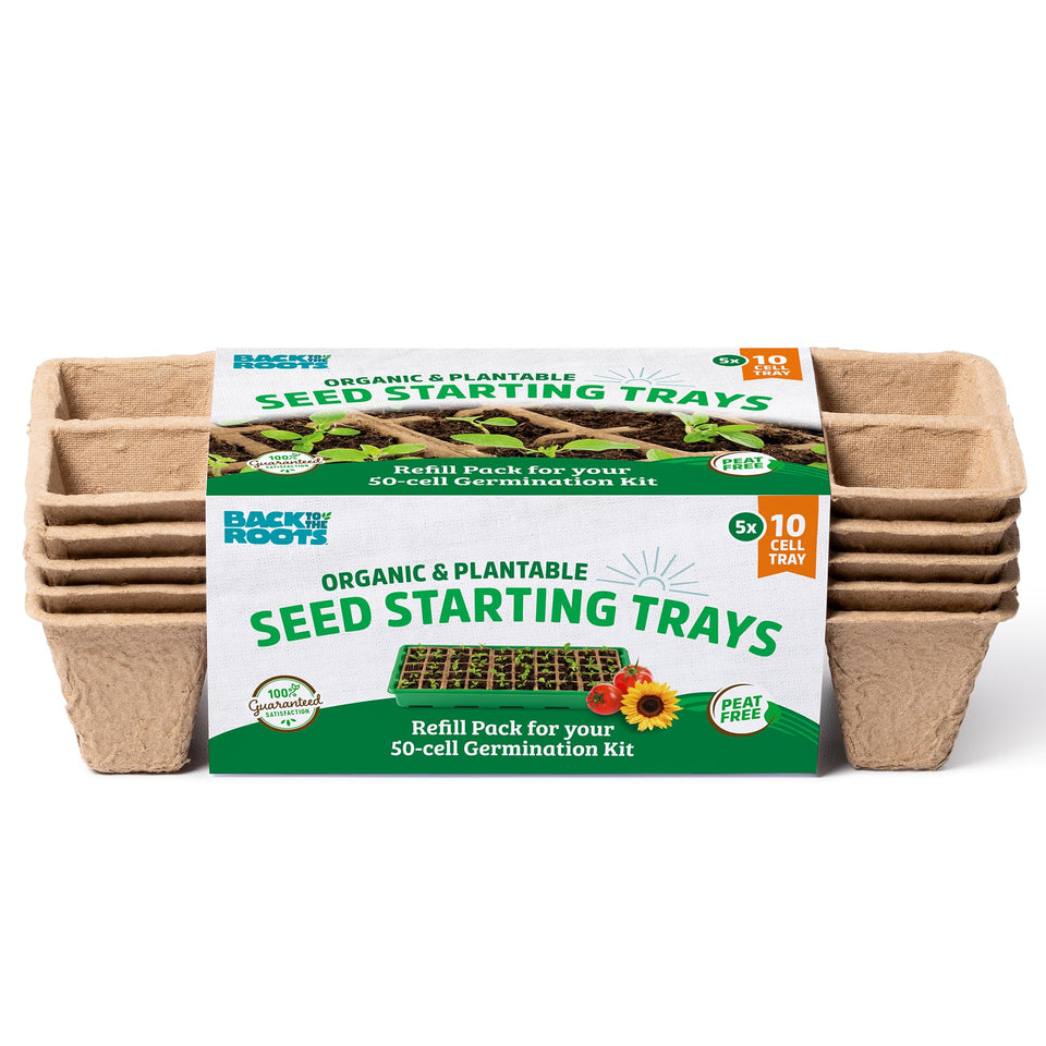 Back to the Roots seed starting trays 10-cell 5-pack, ideal for efficient germination setup.