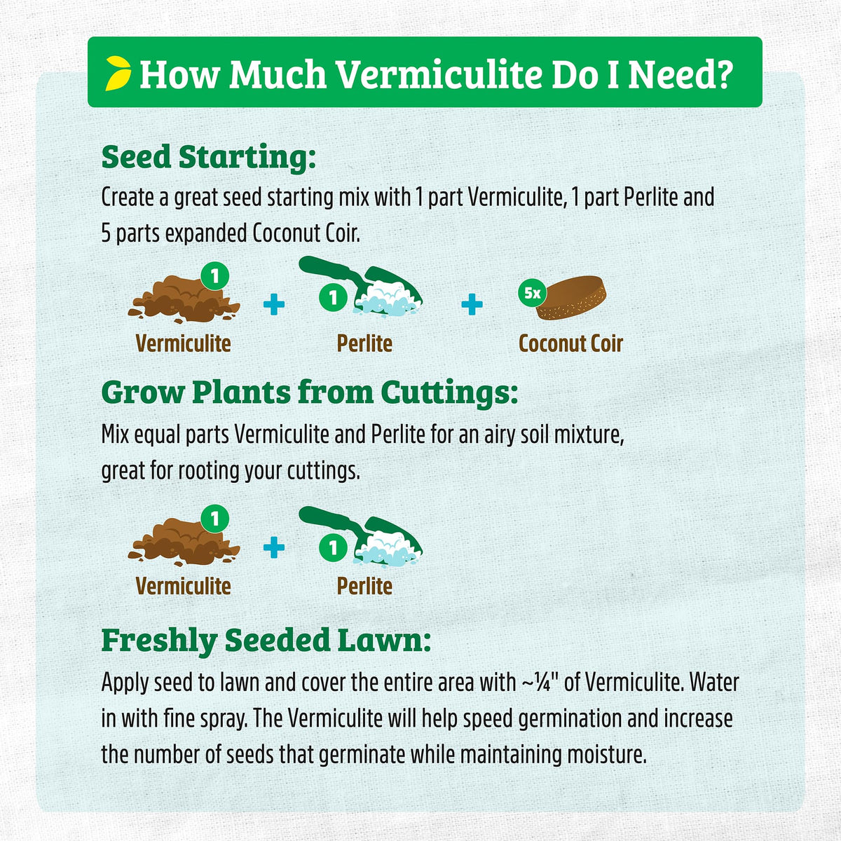 Back to the Roots vermiculite is ideal for seed starting and transplant readiness.