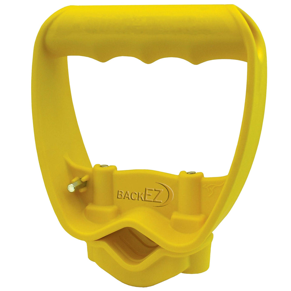 BackEZ EVR-Grip rubber strip on a shovel enhances grip and reduces fatigue.
