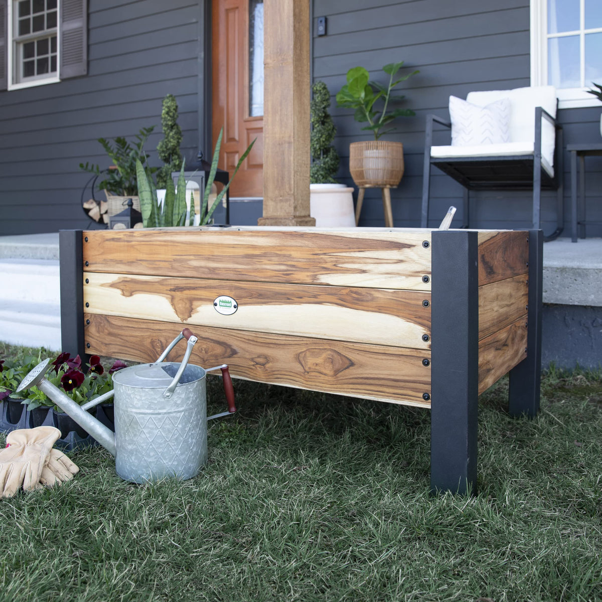 Backyard Discovery teak planter legs provide durable outdoor support.