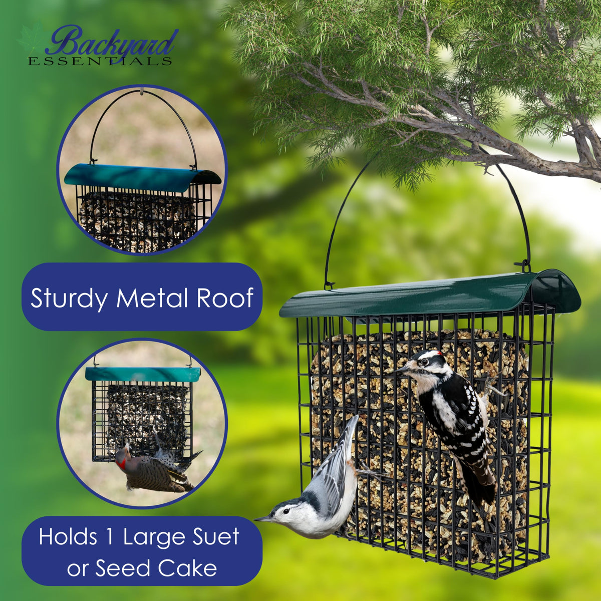 Backyard Essentials green roof protects suet and remains accessible.