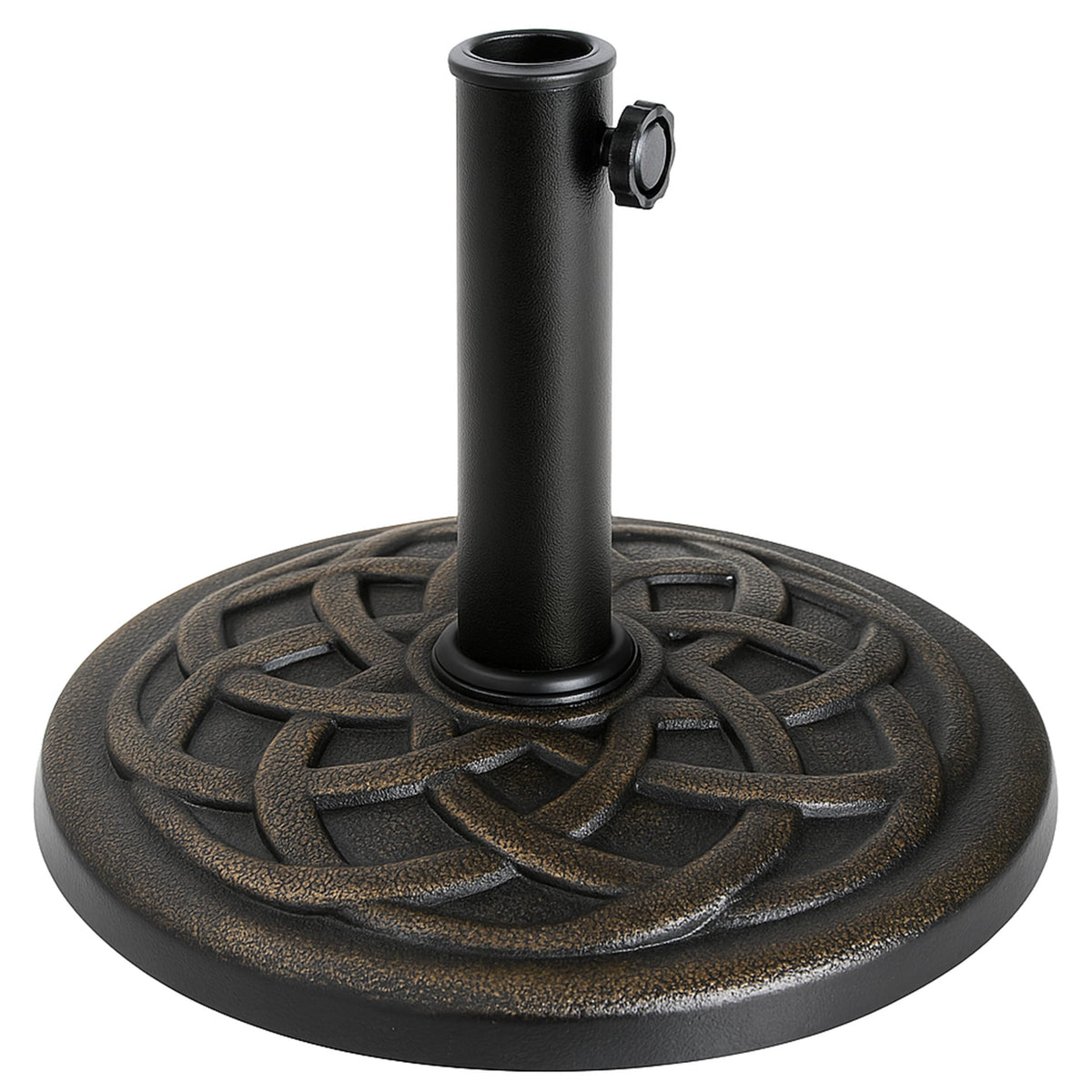 Backyard Expressions bronze umbrella base, 17in diameter, keeps patio umbrella stable.