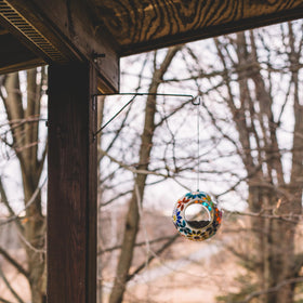 Backyard Expressions glass bird feeder circle mosaic enhances patio decor while feeding visitors